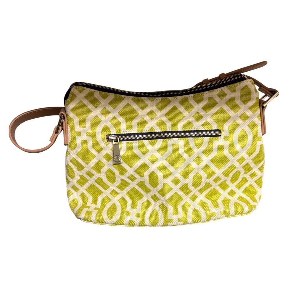 Spartina 449 Heyward Dixie Hobo Bag Lime Green White Geometric Leather Tan Strap - Picture 2 of 11